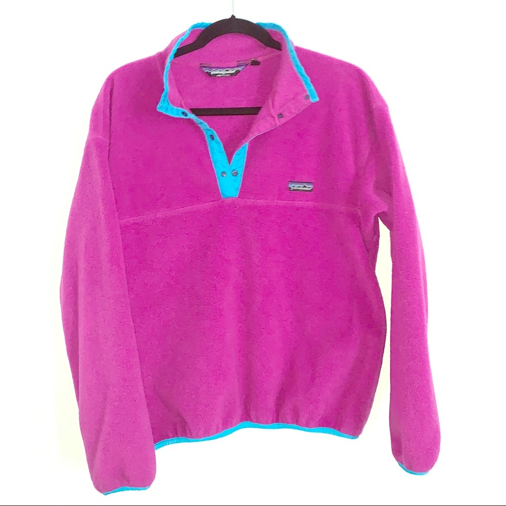 Vintage Patagonia Fuchsia & Blue Fleece Pullover Sz Large
